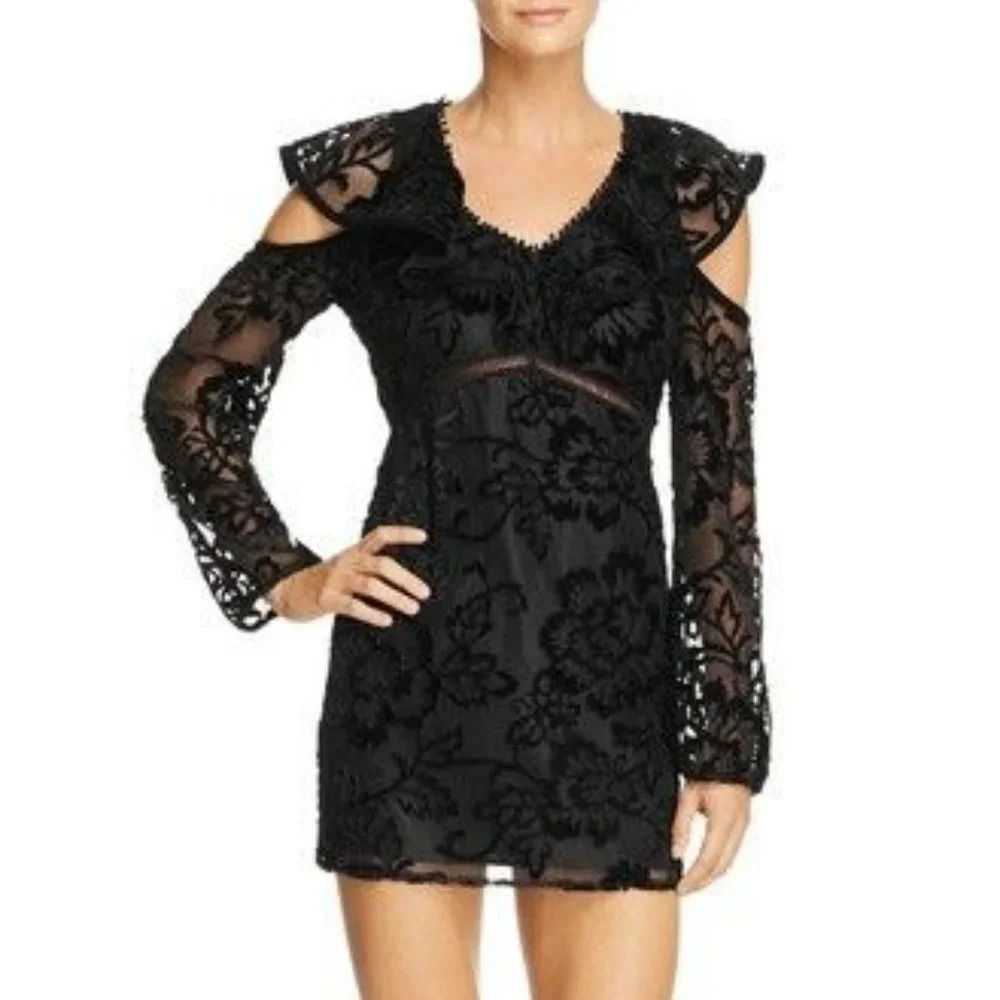 Red Carter Cold Shoulder Black Lace Mini Dress 6